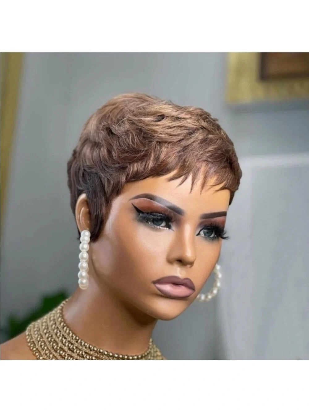 - Pixie Cut Wig Human Hair for Black Women Brown Short Wig New